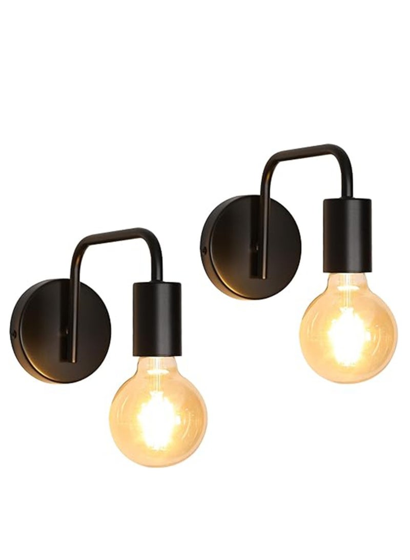 Goeco 2 Pieces Wall Lamp Interior Vintage Wall Lamp E27 Base for Bedroom Black - Image 1