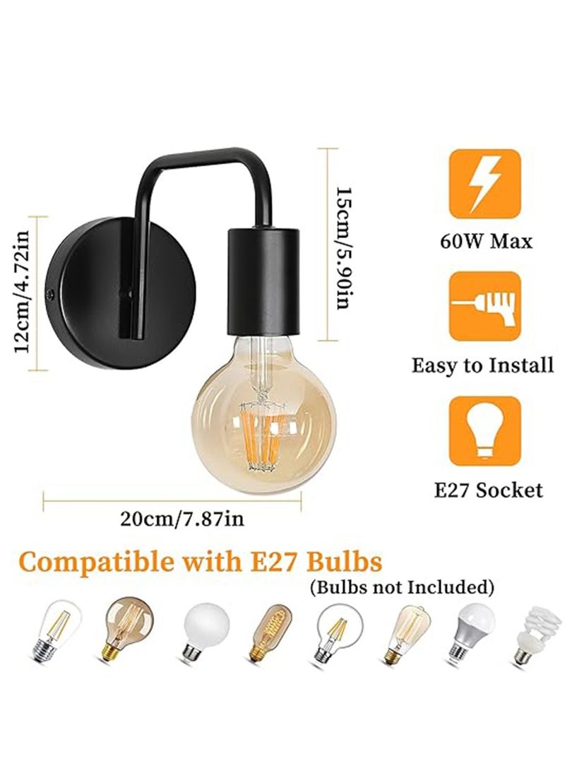 Goeco 2 Pieces Wall Lamp Interior Vintage Wall Lamp E27 Base for Bedroom Black - Image 2