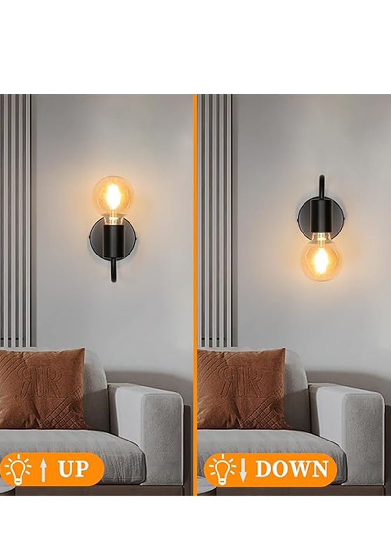 Goeco 2 Pieces Wall Lamp Interior Vintage Wall Lamp E27 Base for Bedroom Black - Image 3