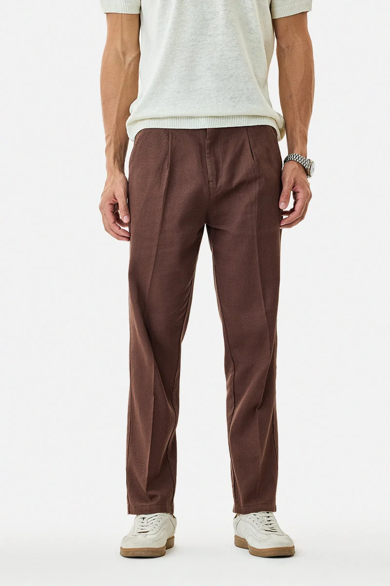 SNITCH Brown Solid Relaxed Casual Trousers