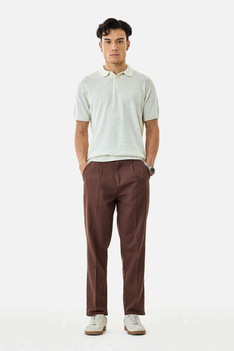 SNITCH Brown Solid Relaxed Casual Trousers