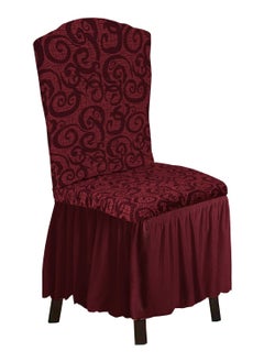 Fabienne 6-Piece Woven Jacquard Stretch Fit Dining Chair Slipcovers Set Maroon  - Image 5