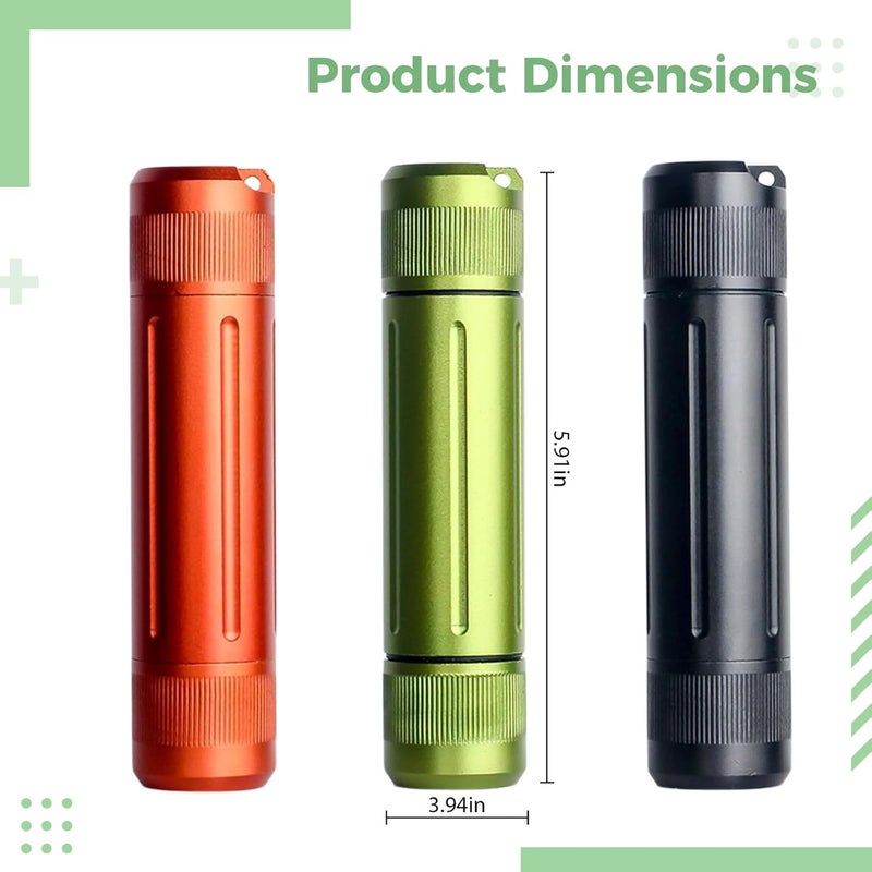 3 Pcs CNC Metal Waterproof Jar for Outdoor Survival Gear, Pill Bottle with Keychain, Full Metal Shell, Threaded Joint & Rubber Loop Seal, Black, Orange, Green - Image 4