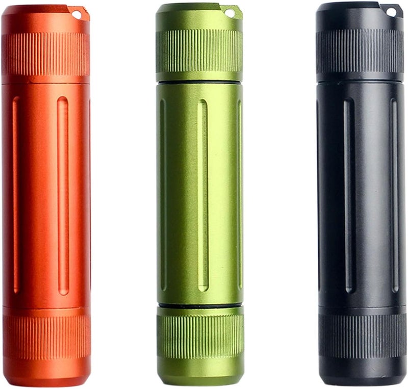3 Pcs CNC Metal Waterproof Jar for Outdoor Survival Gear, Pill Bottle with Keychain, Full Metal Shell, Threaded Joint & Rubber Loop Seal, Black, Orange, Green - Image 1