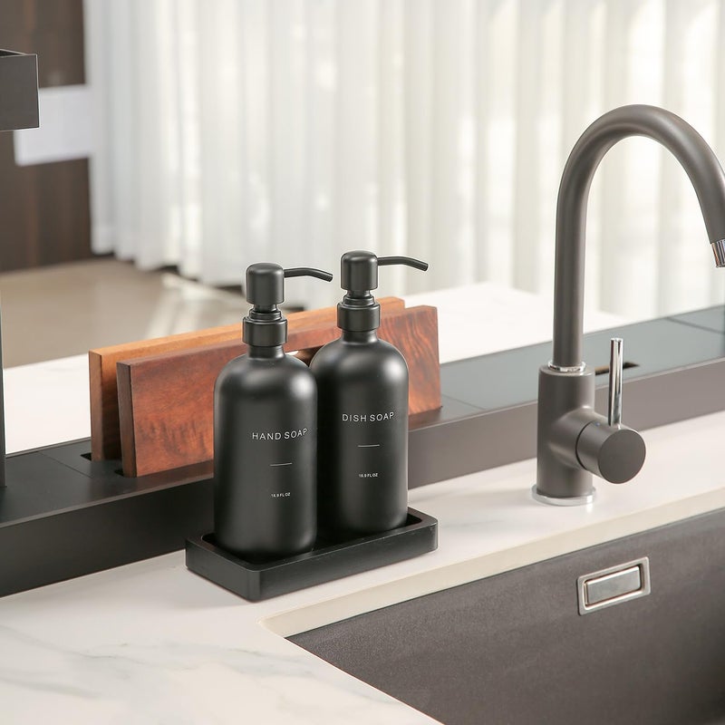 Prus Waso Matte Black Soap Dispenser Set, Kitchen Soap Dispenser Set with Black Stainless Steel Pump, Perfect for Kitchen Decor and Accessories. (Black) - Image 2