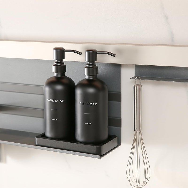 Prus Waso Matte Black Soap Dispenser Set, Kitchen Soap Dispenser Set with Black Stainless Steel Pump, Perfect for Kitchen Decor and Accessories. (Black) - Image 4