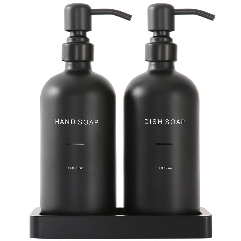Prus Waso Matte Black Soap Dispenser Set, Kitchen Soap Dispenser Set with Black Stainless Steel Pump, Perfect for Kitchen Decor and Accessories. (Black) - Image 1
