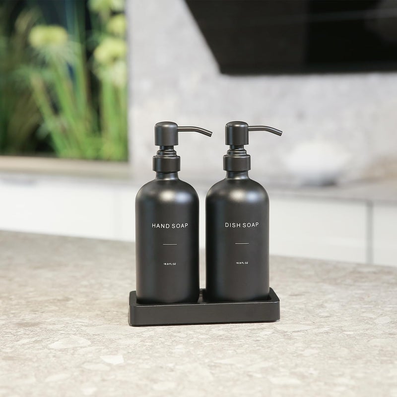 Prus Waso Matte Black Soap Dispenser Set, Kitchen Soap Dispenser Set with Black Stainless Steel Pump, Perfect for Kitchen Decor and Accessories. (Black) - Image 3
