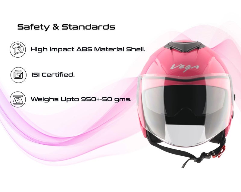 Vega VO 04 Punch Dual Visor Open Face Motorcycle Helmet with Lightweight Shell, Shock-Absorbing Liner, Comfortable Interior, Aerodynamic Design, Ventilated Fit, and Trendy Pink Finish Pink L - Image 3