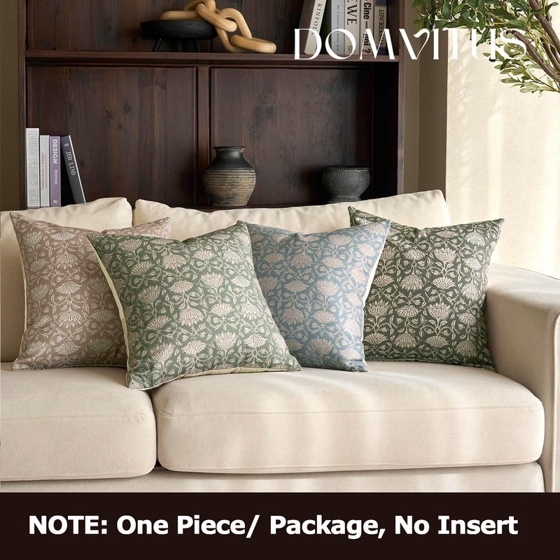 DOMVITUS Floral Pillow Covers 20x20 Decorative Throw Pillow Covers Floral Block Print Farmhouse Vintage Pillow Cover for Living Room Couch Bed Dusty Green 1PC - Image 5