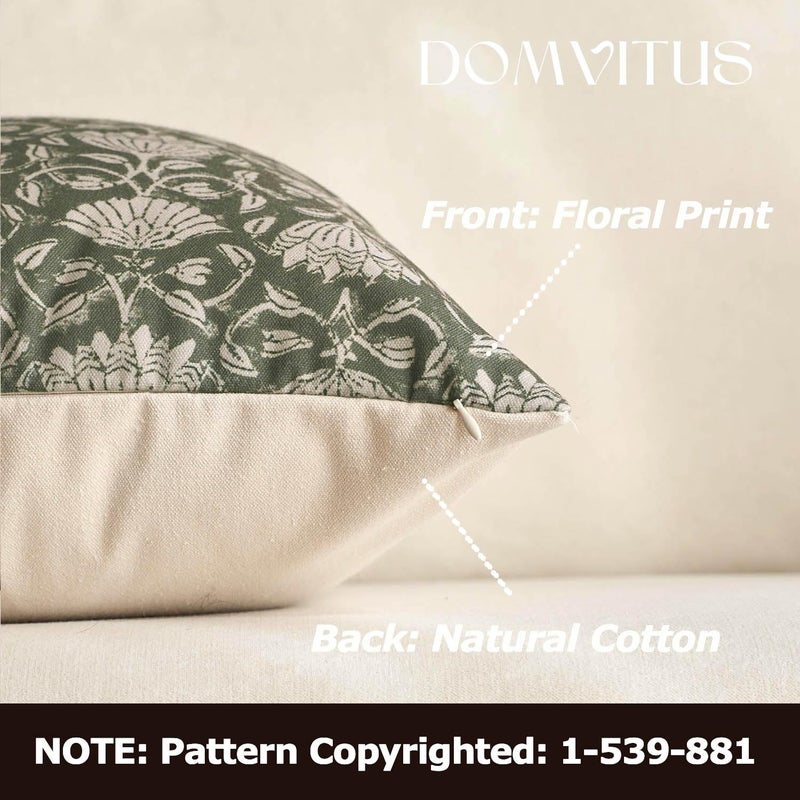 DOMVITUS Floral Pillow Covers 20x20 Decorative Throw Pillow Covers Floral Block Print Farmhouse Vintage Pillow Cover for Living Room Couch Bed Dusty Green 1PC - Image 2