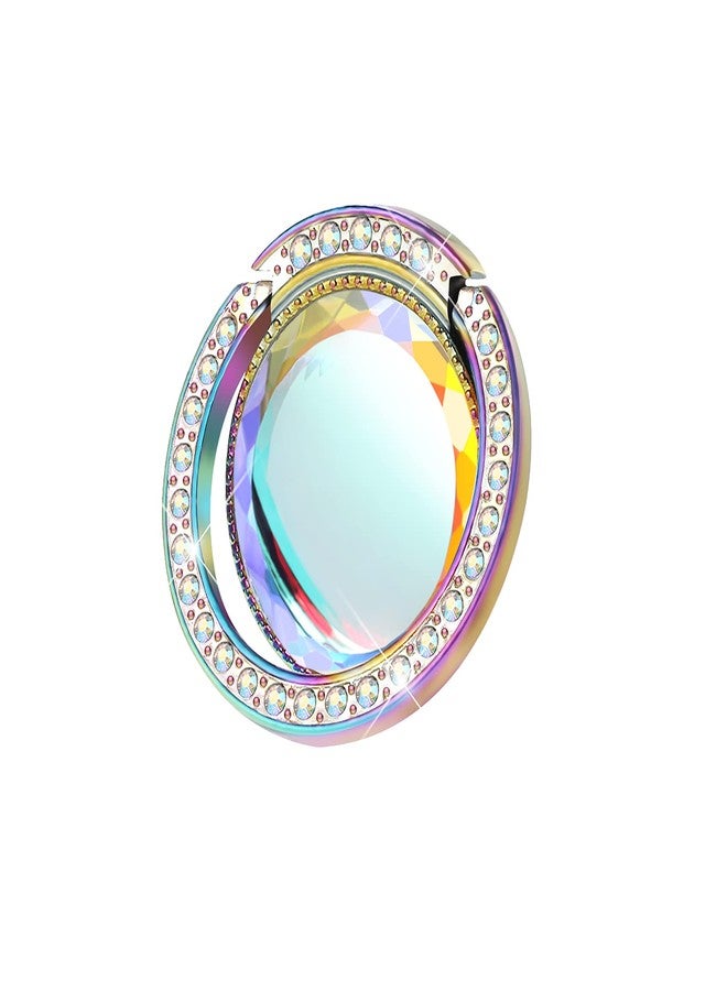 lenoup Iridescent Glitter Bling Bling Phone Ring Holder,Sparkle Phone Ring Grip Artificial Stand with Flat Diamond,Flat Rhinestone Cell Finger Ring for Phones,Pad(Rainbow) - Image 1