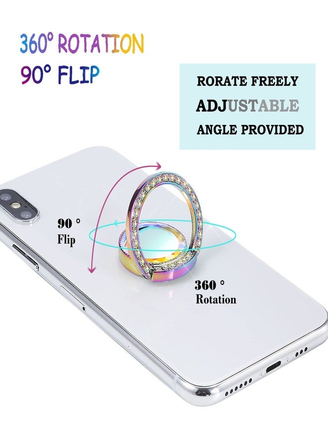 lenoup Iridescent Glitter Bling Bling Phone Ring Holder,Sparkle Phone Ring Grip Artificial Stand with Flat Diamond,Flat Rhinestone Cell Finger Ring for Phones,Pad(Rainbow) - Image 3