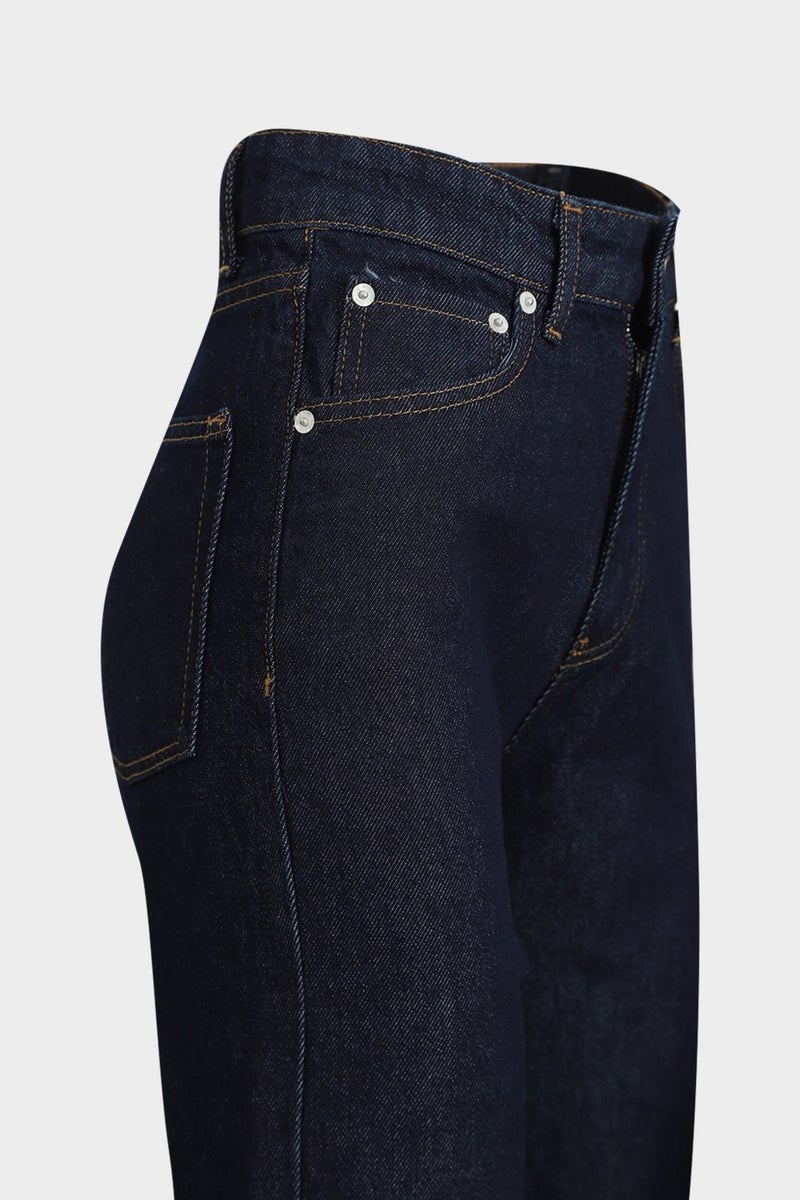 Açelya Okcu AÇELYAOKCU High Waist Straight Dark Blue Straight Leg Seamless Jean  - Image 3