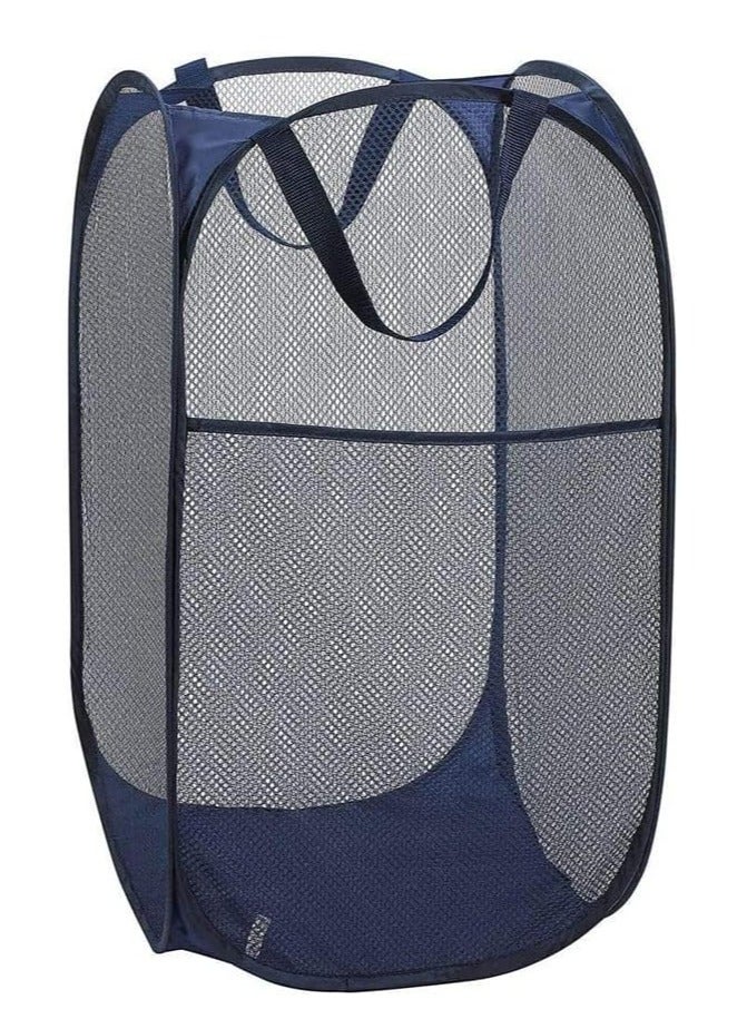 Raxoom Mesh Pop-up Laundry Hamper, Collapsible Laundry Basket with Durable Handles&Side Pocket High Carbon Steel Frame, Foldable Pop-Up Laundry Bags for Home College Dorm or Travel Storage(Blue) - Image 2