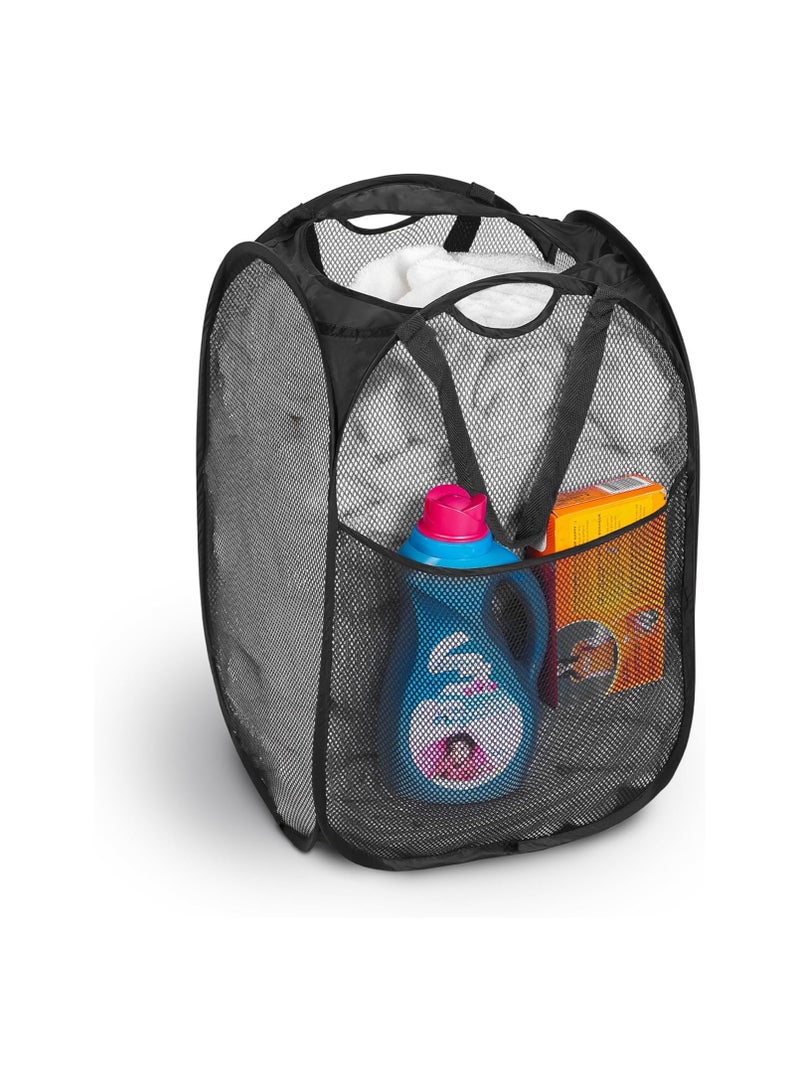 Raxoom Mesh Pop-up Laundry Hamper, Collapsible Laundry Basket with Durable Handles&Side Pocket High Carbon Steel Frame, Foldable Pop-Up Laundry Bags for Home College Dorm or Travel Storage(Blue) - Image 1