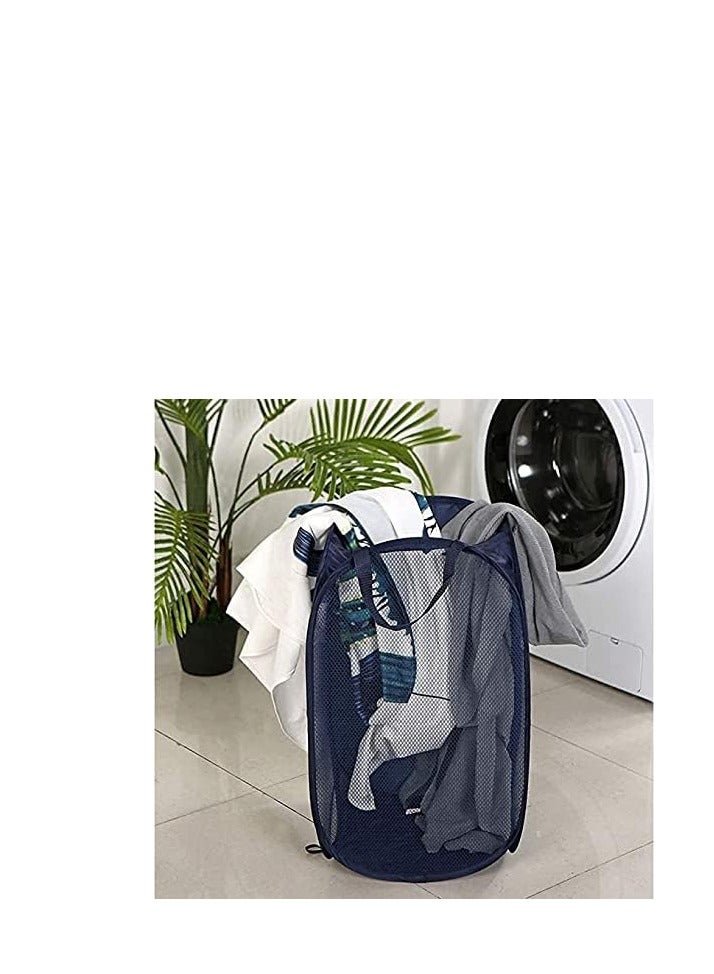 Raxoom Mesh Pop-up Laundry Hamper, Collapsible Laundry Basket with Durable Handles&Side Pocket High Carbon Steel Frame, Foldable Pop-Up Laundry Bags for Home College Dorm or Travel Storage(Blue) - Image 3