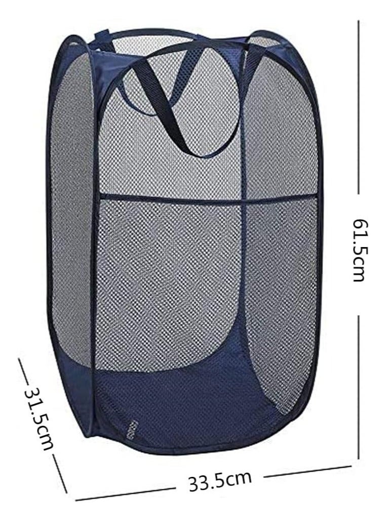 Raxoom Mesh Pop-up Laundry Hamper, Collapsible Laundry Basket with Durable Handles&Side Pocket High Carbon Steel Frame, Foldable Pop-Up Laundry Bags for Home College Dorm or Travel Storage(Blue) - Image 4