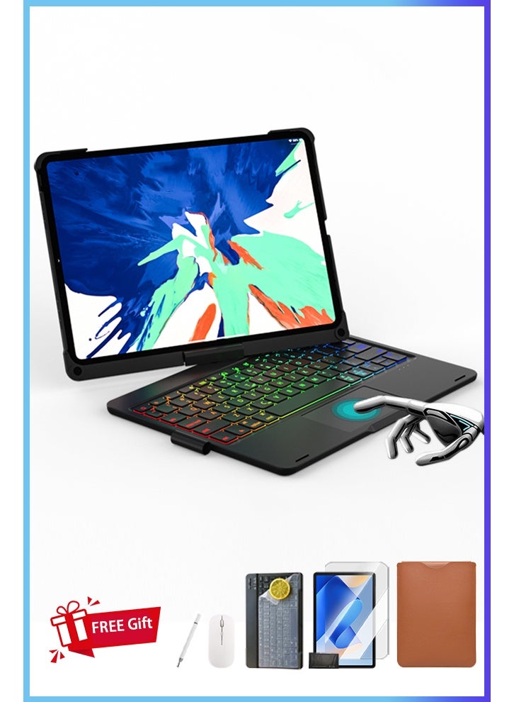 Magic Trackpad Keyboard Case for iPad 10/11 Gen 10.9 (A16 2025 11"). 360 Rotatable, Pen Slot, Smart Wake. Free AED 125 Kit: Screen Protector, Dust Guard, Pen, Leather Case - Black - Image 1