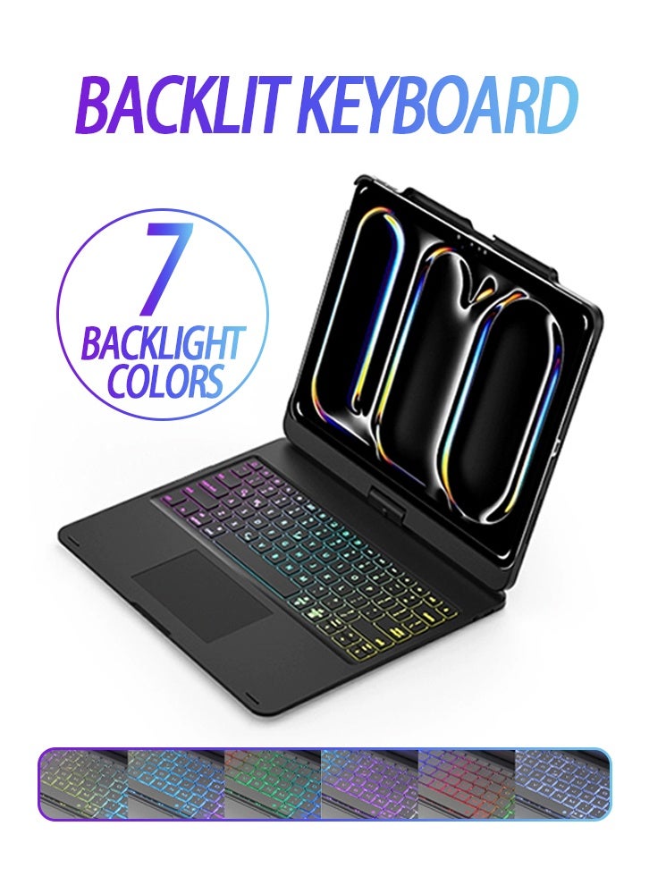 Magic Trackpad Keyboard Case for iPad 10/11 Gen 10.9 (A16 2025 11"). 360 Rotatable, Pen Slot, Smart Wake. Free AED 125 Kit: Screen Protector, Dust Guard, Pen, Leather Case - Black - Image 5