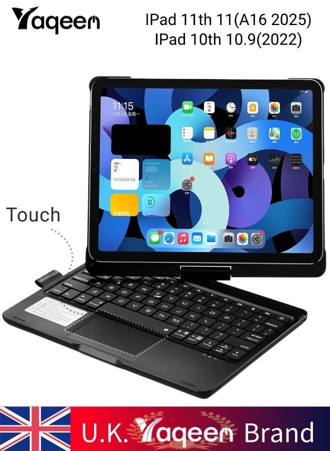 iPad Keyboard For iPad 11th Generation Case(A16 2025 11inch)And iPad 10th Generation, Magic Keyboard Case With 360 Rotatable/Pen Slot/Smart Wake - Black