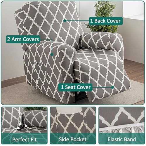 NILUOH Recliner Covers 4 Pieces Stretch Lazy Boy Recliner Chair Covers That Stay in Place Covers for Electric Power Lift Reclining Chair Washable Furniture Protector for Pet Kids Living Room - Image 3