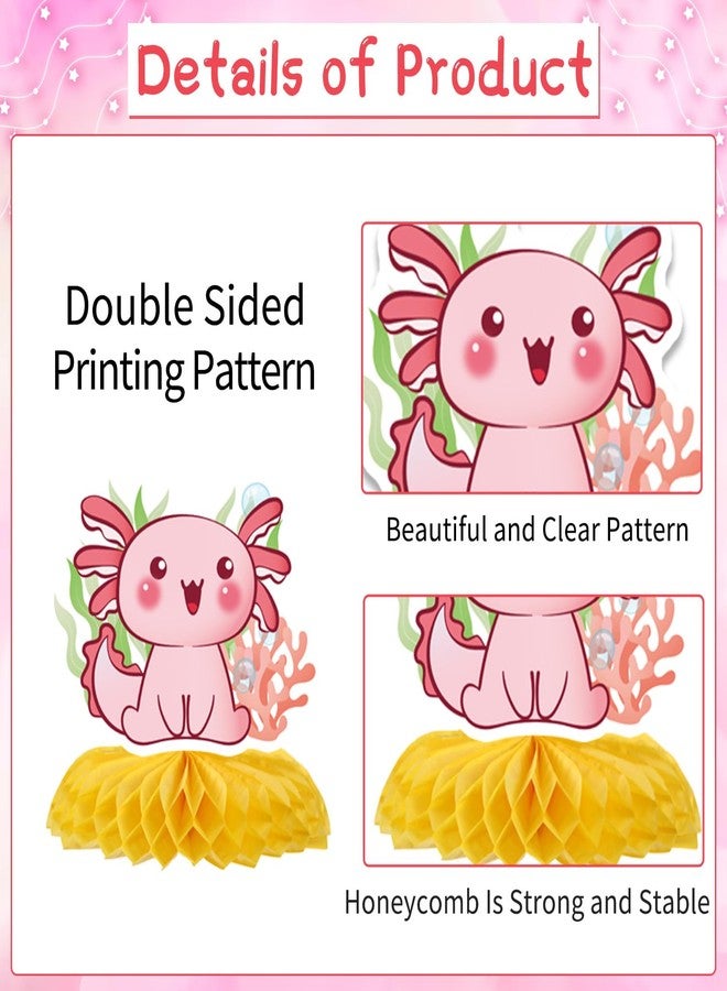 Rakuto Colorful Axolotl Birthday Decorations - 9PCS Axolotl Party Decorations Cute Pink Blue Green Yellow Animals Honeycomb Centerpieces Table Decor Themed Baby Shower Birthday Party Supplies - Image 4
