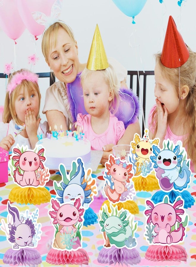 Rakuto Colorful Axolotl Birthday Decorations - 9PCS Axolotl Party Decorations Cute Pink Blue Green Yellow Animals Honeycomb Centerpieces Table Decor Themed Baby Shower Birthday Party Supplies - Image 5