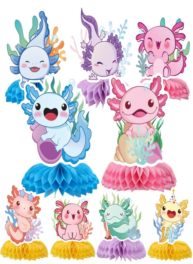 Rakuto Colorful Axolotl Birthday Decorations - 9PCS Axolotl Party Decorations Cute Pink Blue Green Yellow Animals Honeycomb Centerpieces Table Decor Themed Baby Shower Birthday Party Supplies - Image 1