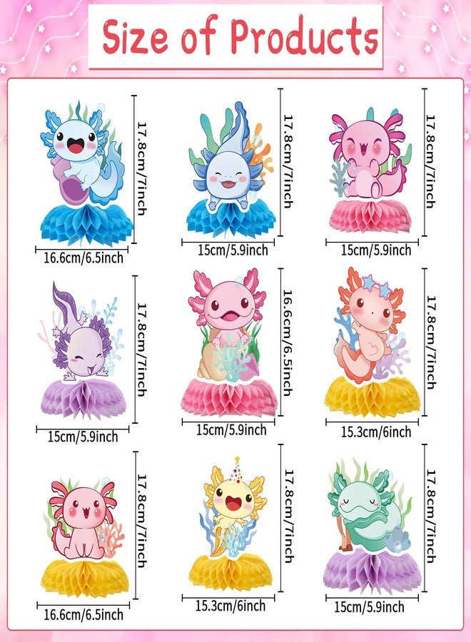 Rakuto Colorful Axolotl Birthday Decorations - 9PCS Axolotl Party Decorations Cute Pink Blue Green Yellow Animals Honeycomb Centerpieces Table Decor Themed Baby Shower Birthday Party Supplies - Image 2