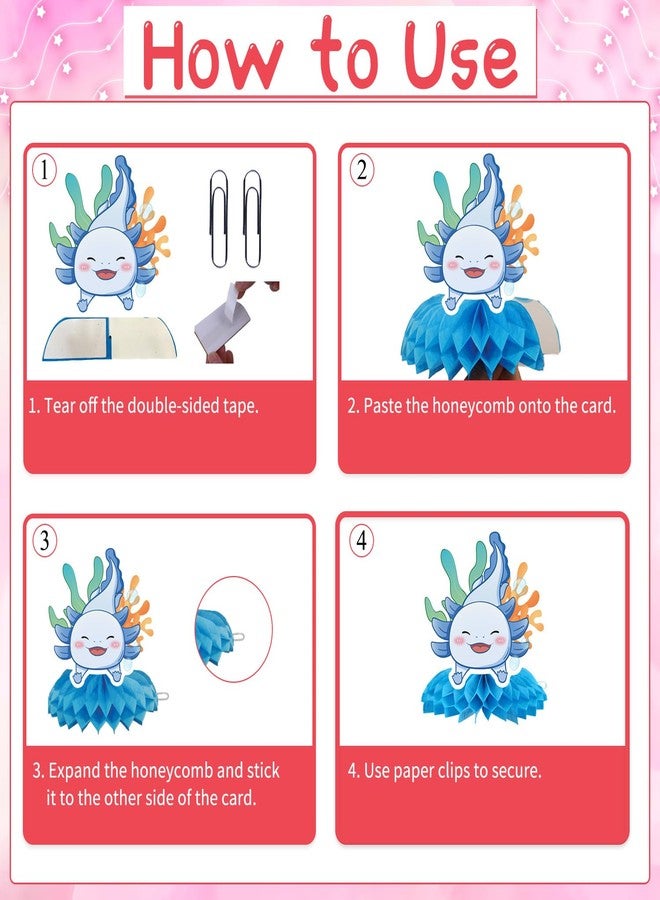 Rakuto Colorful Axolotl Birthday Decorations - 9PCS Axolotl Party Decorations Cute Pink Blue Green Yellow Animals Honeycomb Centerpieces Table Decor Themed Baby Shower Birthday Party Supplies - Image 3