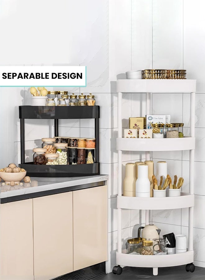 Hanayo 4-Tier Acrylic Rolling Utility Cart with Handle Storage and Organization Rrolley and Organizer Multi-Functional Storage Trolley for Office Living Room Kitchen Movable Storage Organizer with Wheels(White) - Image 2