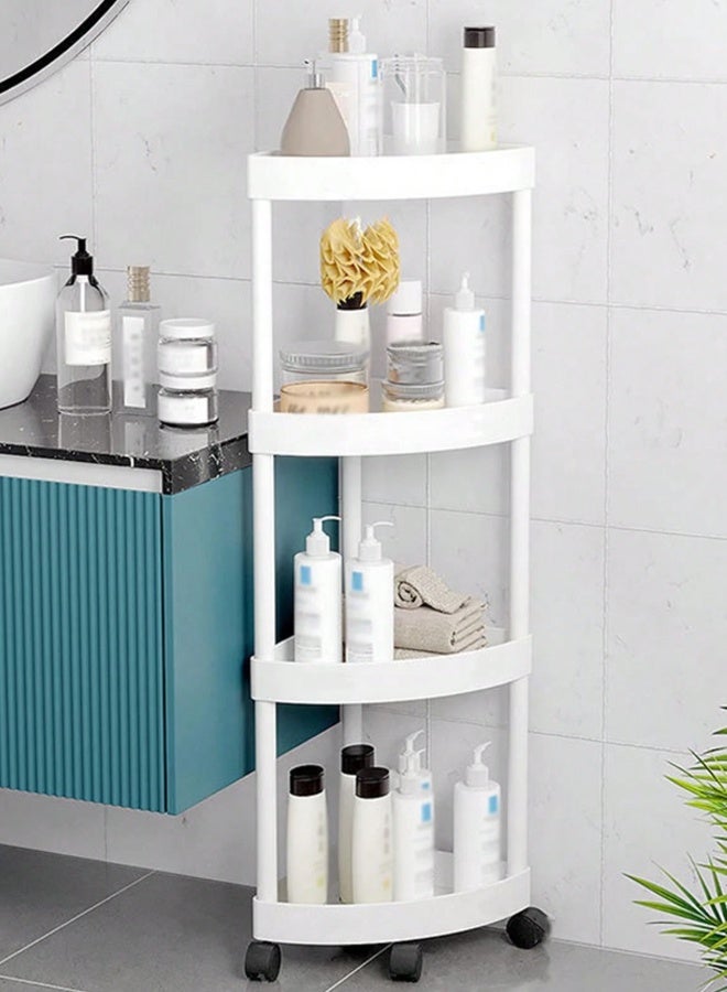 Hanayo 4-Tier Acrylic Rolling Utility Cart with Handle Storage and Organization Rrolley and Organizer Multi-Functional Storage Trolley for Office Living Room Kitchen Movable Storage Organizer with Wheels(White) - Image 4