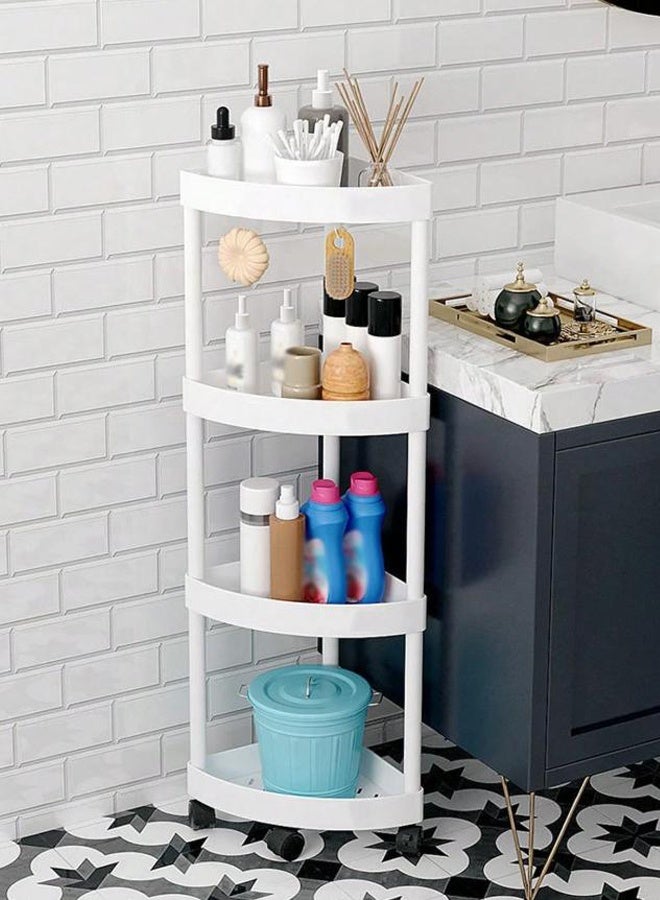 Hanayo 4-Tier Acrylic Rolling Utility Cart with Handle Storage and Organization Rrolley and Organizer Multi-Functional Storage Trolley for Office Living Room Kitchen Movable Storage Organizer with Wheels(White) - Image 5