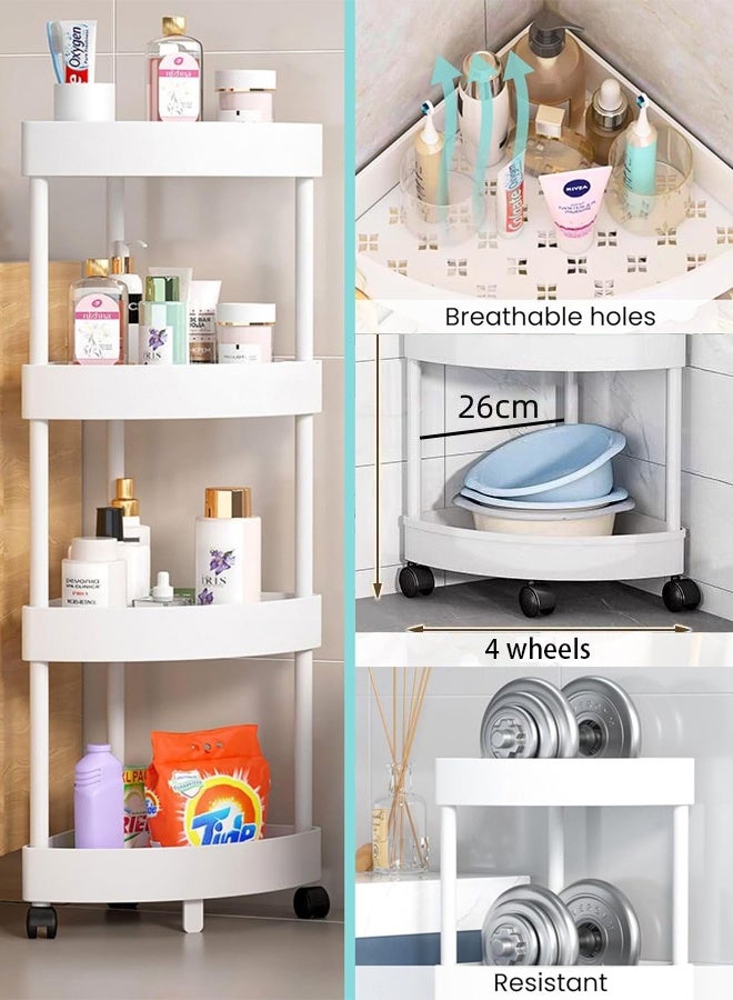 Hanayo 4-Tier Acrylic Rolling Utility Cart with Handle Storage and Organization Rrolley and Organizer Multi-Functional Storage Trolley for Office Living Room Kitchen Movable Storage Organizer with Wheels(White) - Image 3