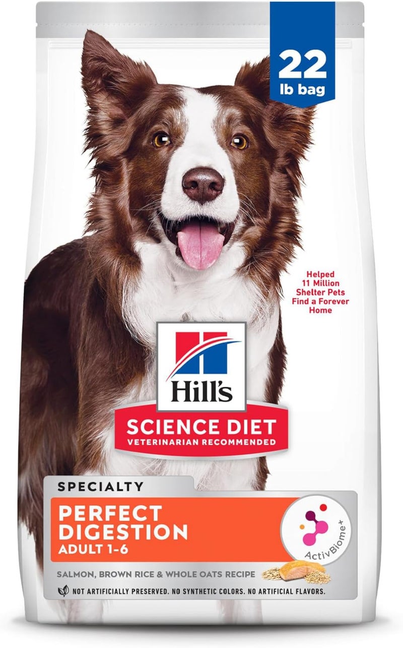 Hills Science Diet Perfect Digestion Adult 16 Digestive Support Dry Dog Food Salmon Brown Rice  Whole Oats 22 lb Bag - Image 1