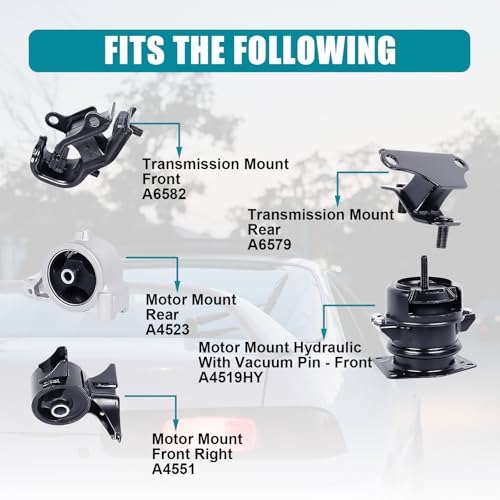 BEBLEPANY Engine Motor & Transmission Mount Kit 5pcs Compatible with Fits 2003-2004 Honda Pilot 3.5L 4WD Replace A4519HY A4551 A4523 A6582 A6579 - Image 3