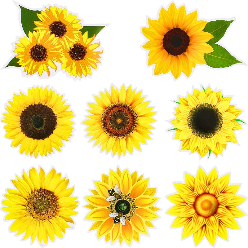 Frienda Sunflower Decals Waterproof Vinyl Adhesive Flower Stickers for Car Bumper Window Laptop  Classroom Decoration  8 Pieces 