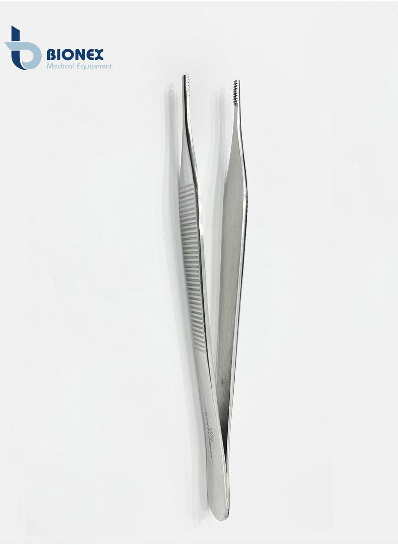 BIONEX - Medical Forceps Adson Brown Tissue Forceps 12 CM length with broad thumb rest 9 x 9 teeth for a firm hold - Image 1