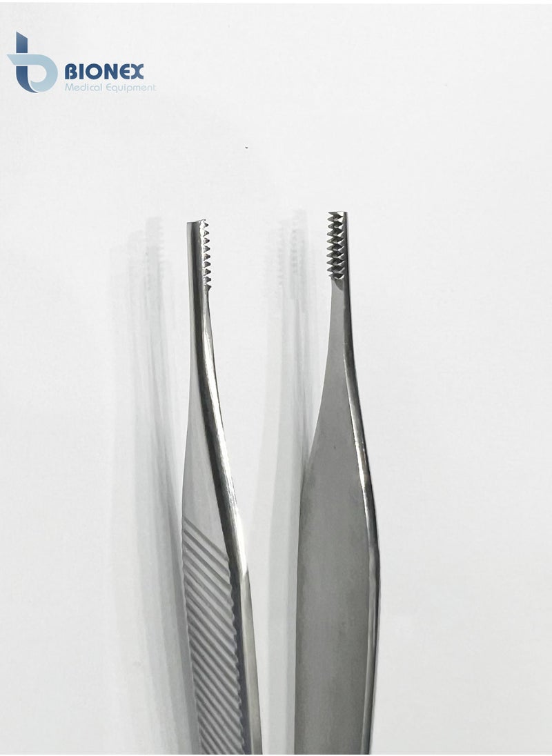 BIONEX - Medical Forceps Adson Brown Tissue Forceps 12 CM length with broad thumb rest 9 x 9 teeth for a firm hold - Image 1