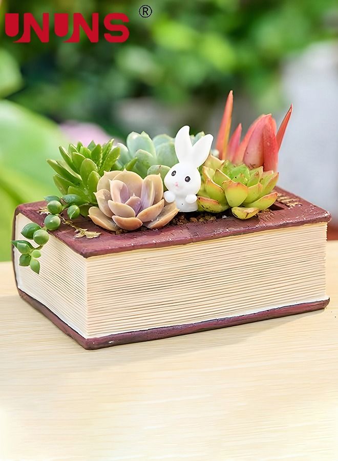 UNUNS Resin Book Succulent Pots With Drainage,Mini Pots For Plants,Succulent Planters,Bonsai Pots,Air Plant Flower Pots Cactus Faux Plants Containers - Image 3
