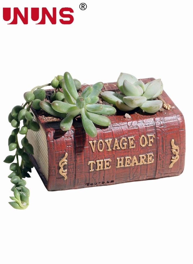 UNUNS Resin Book Succulent Pots With Drainage,Mini Pots For Plants,Succulent Planters,Bonsai Pots,Air Plant Flower Pots Cactus Faux Plants Containers - Image 2