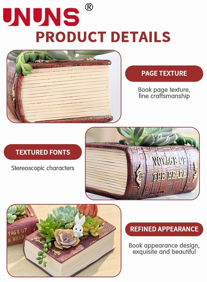 UNUNS Resin Book Succulent Pots With Drainage,Mini Pots For Plants,Succulent Planters,Bonsai Pots,Air Plant Flower Pots Cactus Faux Plants Containers - Image 5