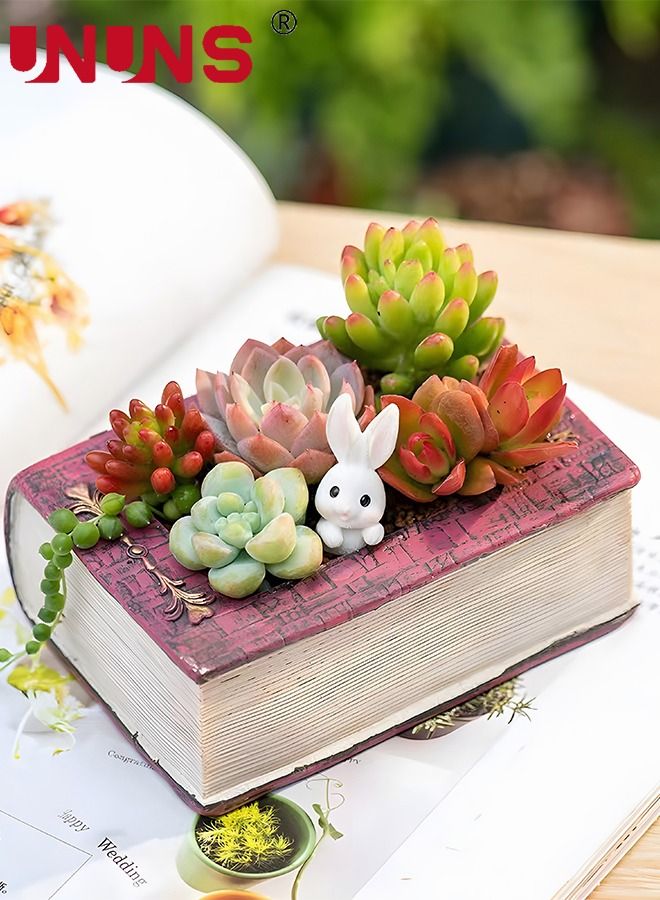 UNUNS Resin Book Succulent Pots With Drainage,Mini Pots For Plants,Succulent Planters,Bonsai Pots,Air Plant Flower Pots Cactus Faux Plants Containers - Image 4