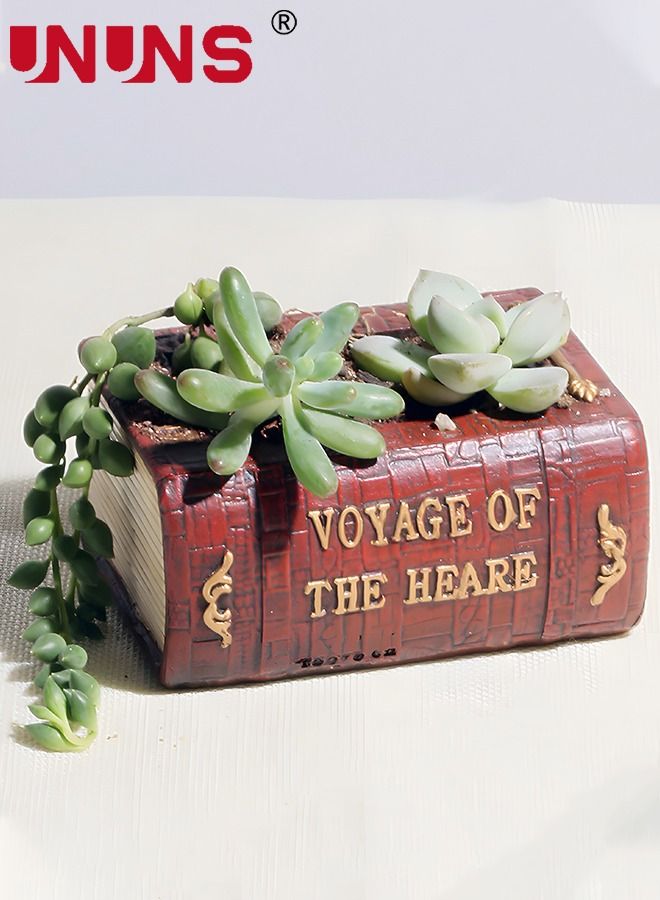 UNUNS Resin Book Succulent Pots With Drainage,Mini Pots For Plants,Succulent Planters,Bonsai Pots,Air Plant Flower Pots Cactus Faux Plants Containers - Image 1