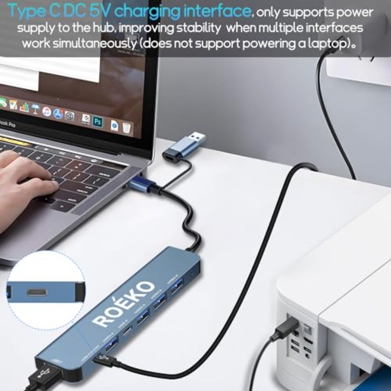 USB Hub 3.0, USB c hub, USB hub with Multiport Adapter, USB Splitter with 1xUSB 3.0, 4xUSB2.0, 2 x USB C, Hub for MacBook Pro/PC/Laptop/Tablet Devices Grey 7in1 - Image 5