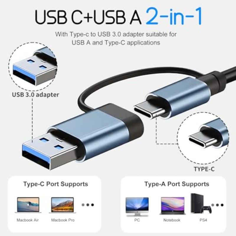 USB Hub 3.0, USB c hub, USB hub with Multiport Adapter, USB Splitter with 1xUSB 3.0, 4xUSB2.0, 2 x USB C, Hub for MacBook Pro/PC/Laptop/Tablet Devices Grey 7in1 - Image 3