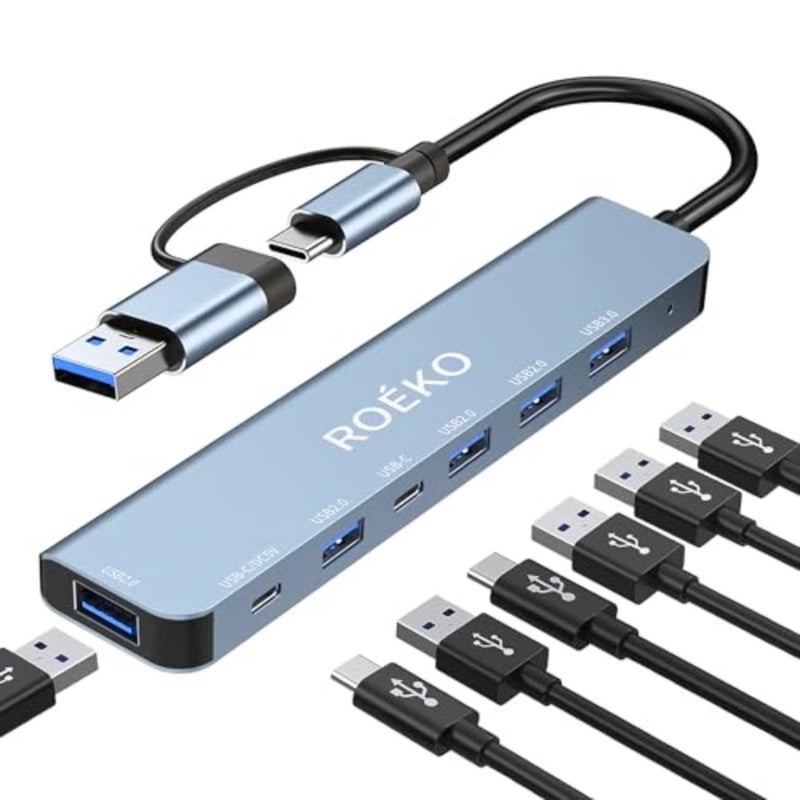 USB Hub 3.0, USB c hub, USB hub with Multiport Adapter, USB Splitter with 1xUSB 3.0, 4xUSB2.0, 2 x USB C, Hub for MacBook Pro/PC/Laptop/Tablet Devices Grey 7in1 - Image 1