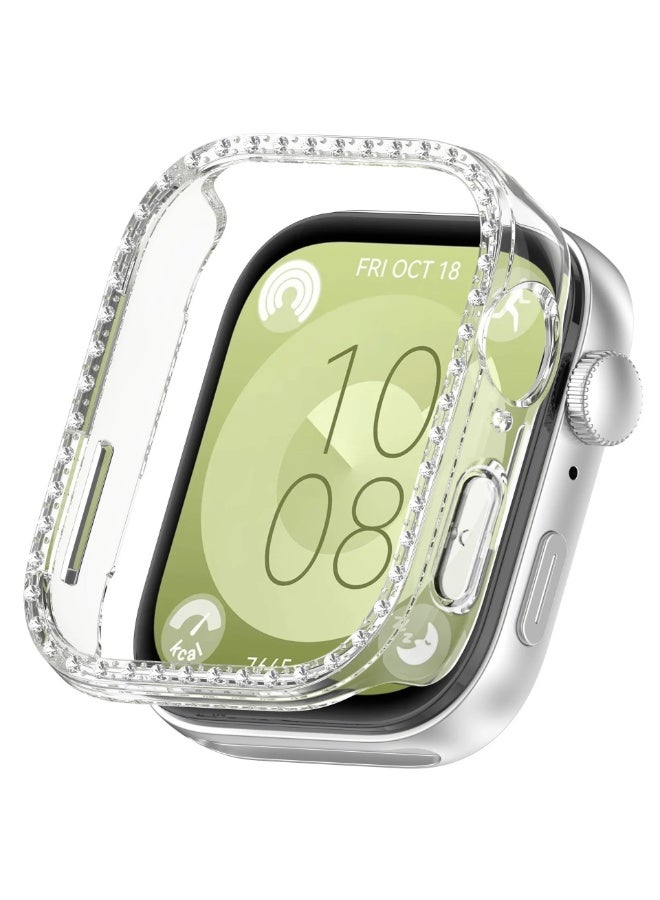 جراب حماية من الألماس من PC مع واقي شاشة مضاد للخدش لساعة Huawei Watch Fit 3 (شفاف)