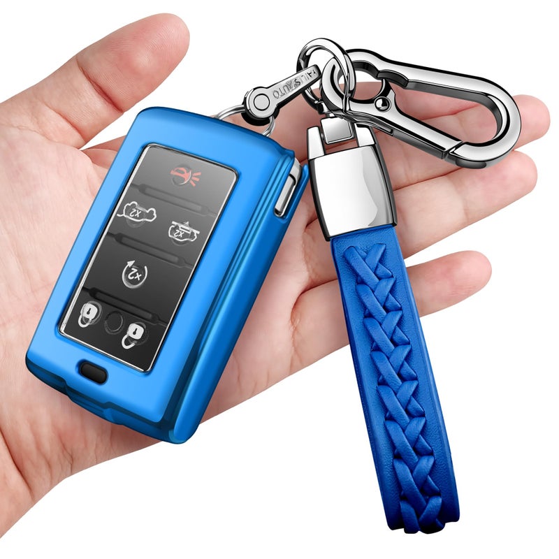 Autophone Compatible with Jeep Key Fob Cover with Keychain Fit for 20212026 Grand Cherokee Grand Cherokee L4xe Grand Wagoneer L Wagoneer 3456 Buttons Blue - Image 3